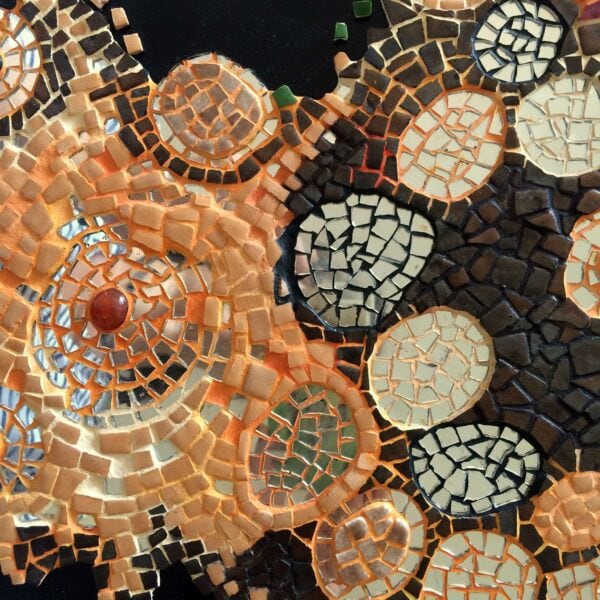 Graines de Vie (détail 3), 20x35 cm, mosaïque sur medium, 2016
